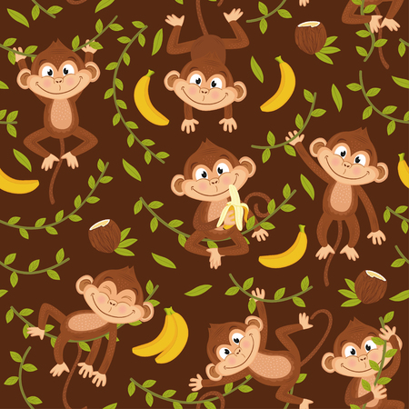 Seamless pattern with monkey on brown background - vector illustration, epsのイラスト素材