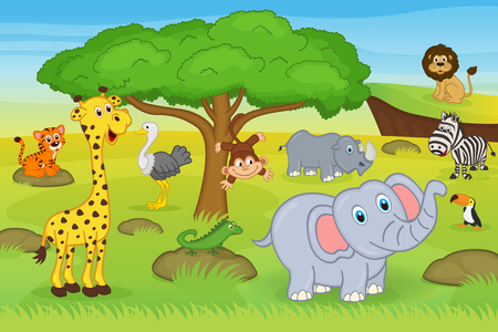 Animals in safari - vector illustration, epsのイラスト素材