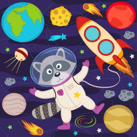Panda in space - vector illustration, epsのイラスト素材