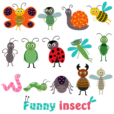 Set of isolated with funny insect - vector illustrationのイラスト素材