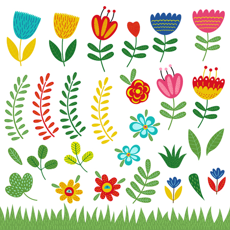 Set of isolated flowers and plants - vector illustration, epsのイラスト素材