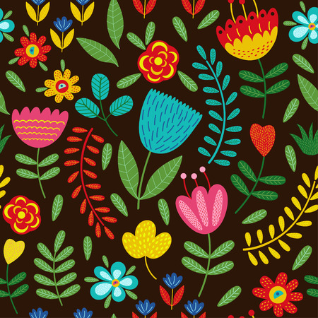 A Seamless pattern with flowers on black background - vector illustration, eps.のイラスト素材