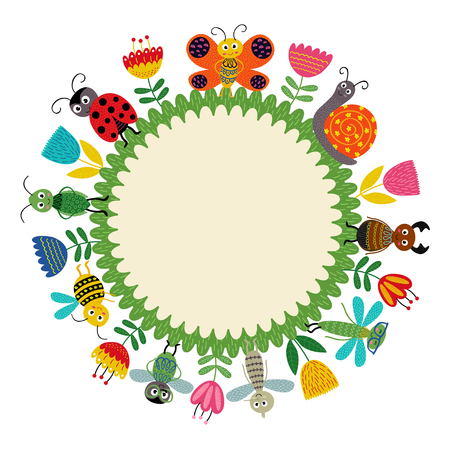 Frame with funny insect - vector illustration, epsのイラスト素材