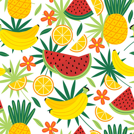 Seamless pattern with tropical fruits - vector illustration, epsのイラスト素材