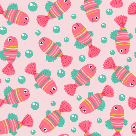 Seamless pattern with pink fish - vector illustration, epsのイラスト素材