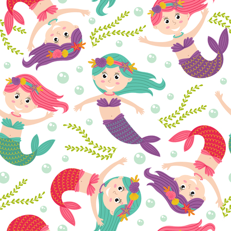 Seamless pattern with mermaid - vector illustration, epsのイラスト素材