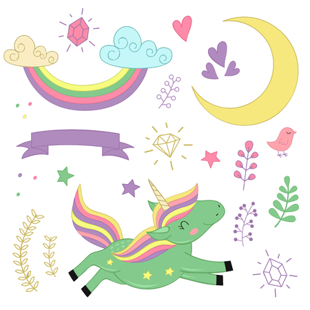 Set of isolated unicorn and elements.のイラスト素材