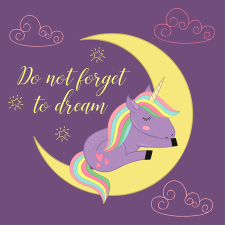 Card with unicorn on the moon.のイラスト素材