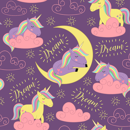 Seamless pattern with sleeping unicorn - vector illustration, epsのイラスト素材