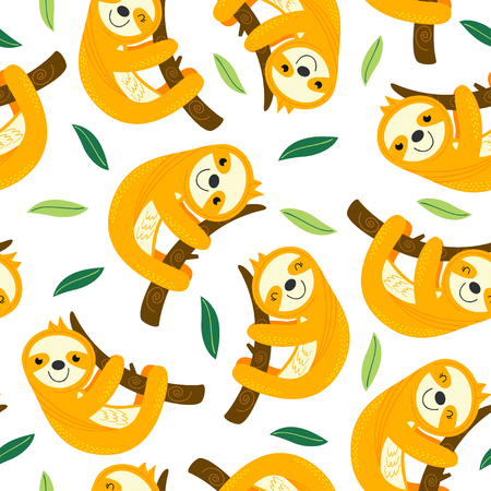 seamless pattern with sloth illustrationのイラスト素材