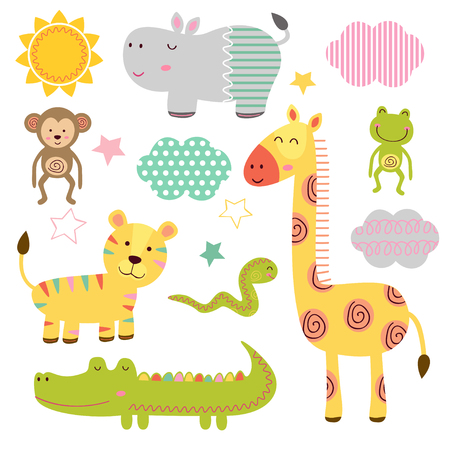 set of isolated baby jungle animals part 1 - vector illustration, epsのイラスト素材