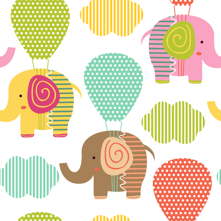 Pattern with elephant on air balloon - illustration, epsのイラスト素材