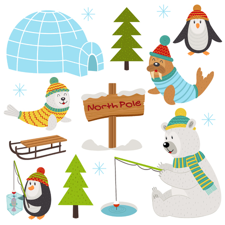 set of isolated arctic elements illustrationのイラスト素材