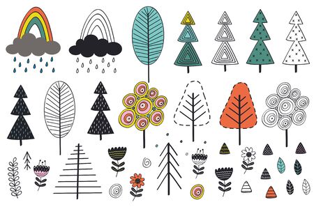 set of isolated tree and elements in Scandinavian style - vector illustration, epsのイラスト素材
