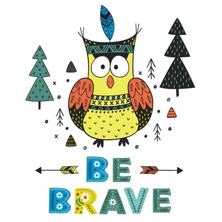 owl be brave in Scandinavian style. Poster, childish print, card - vector illustration, epsのイラスト素材