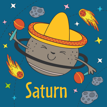 Cartoon funny Saturn illustration.のイラスト素材