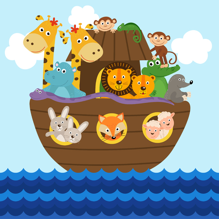 Noah's ark full of animals aboard vector illustration.のイラスト素材