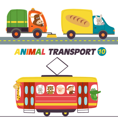 Set of isolated transports with animals part - vector illustration.のイラスト素材
