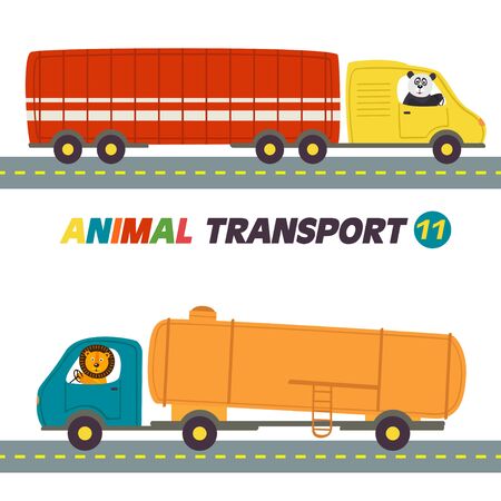 Set of isolated transports with animals part - vector illustration.のイラスト素材