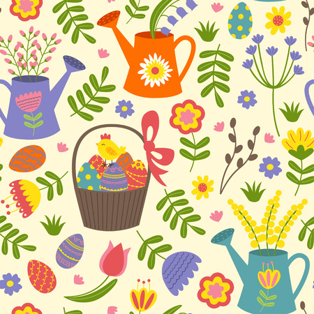 seamless pattern with Easter eggs and flowers - vector illustration, epsのイラスト素材