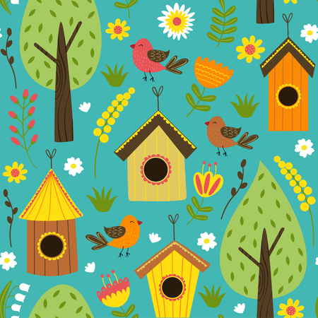 Pattern with houses for birds vector illustrationのイラスト素材