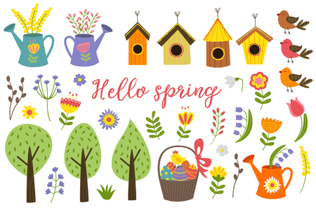 set of isolated elements of spring - vector illustration, epsのイラスト素材