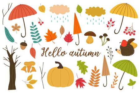 set of isolated elements of autumn - vector illustration, epsのイラスト素材