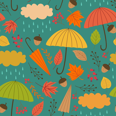 Seamless autumn pattern with umbrella - vector illustration.のイラスト素材