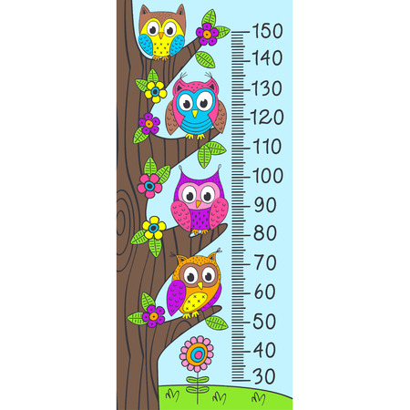 growth measure with funny owls - vector illustration, epsのイラスト素材