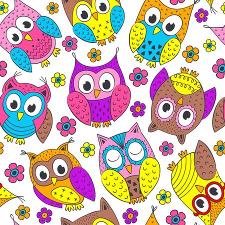 seamless pattern with funny owls - vector illustration, epsのイラスト素材