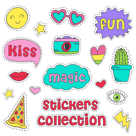 set of isolated funny stickers - vector illustration.のイラスト素材