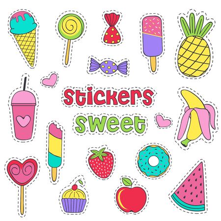 set of isolated sweet stickers - vector illustration.のイラスト素材