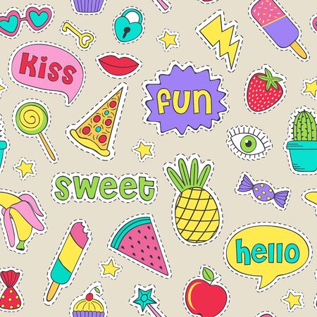 seamless pattern with cheerful stickers - vector illustration.のイラスト素材
