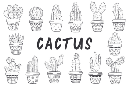 set of isolated cactus black and white - vector illustration, epsのイラスト素材