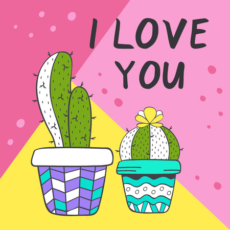 love card with cute cacti - vector illustration, epsのイラスト素材