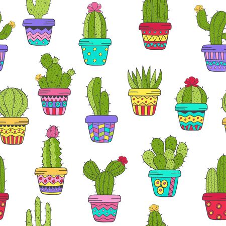 seamless pattern with cactus in color - vector illustration, epsのイラスト素材