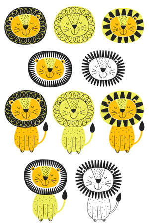 Set of isolated lion in Scandinavian style  vector illustration.のイラスト素材
