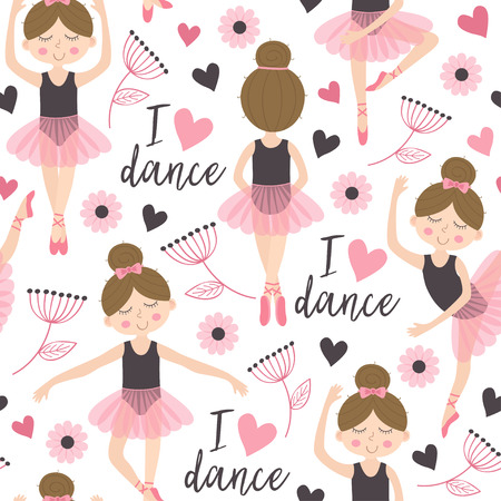 Seamless pattern white with cute ballerina girl vector illustration.のイラスト素材