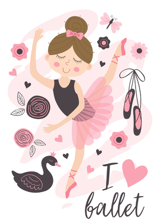 Poster with beautiful ballerina girl vector illustration.のイラスト素材