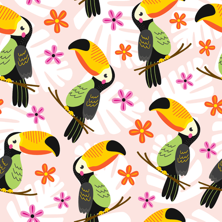 seamless pattern with toucan - vector illustrationのイラスト素材