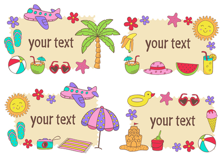 set of isolated summer frames - vector illustrationのイラスト素材