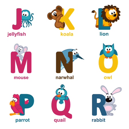 alphabet animals from J to R - vector illustrationのイラスト素材