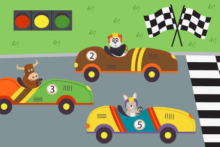 classic old race cars with animal on races - vector illustration, epsのイラスト素材