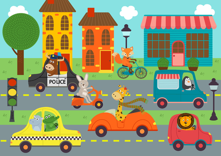 transport with animals in town - vector illustration, epsのイラスト素材