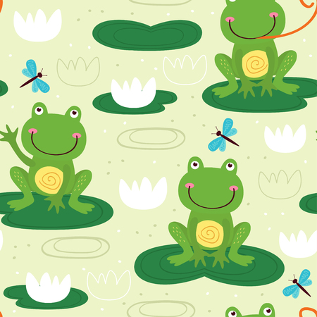 seamless pattern with cute frog - vector illustration, epsのイラスト素材