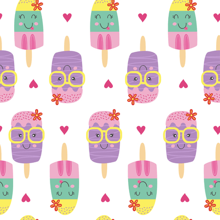 seamless pattern with cute ice lollyのイラスト素材