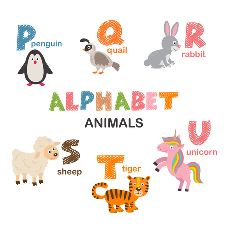 alphabet with animals P to U - vector illustration, epsのイラスト素材