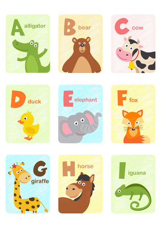 alphabet card with animals A to I - vector illustration, epsのイラスト素材