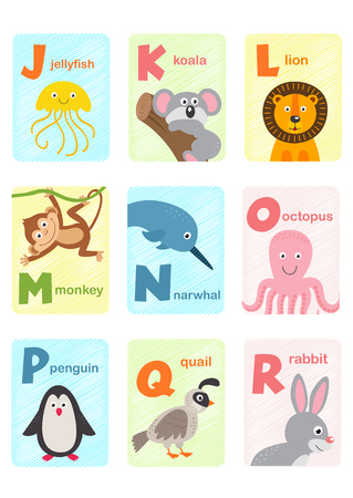 alphabet card with animals J to R - vector illustration, epsのイラスト素材