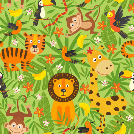 seamless pattern with jungle animals - vector illustration, epsのイラスト素材